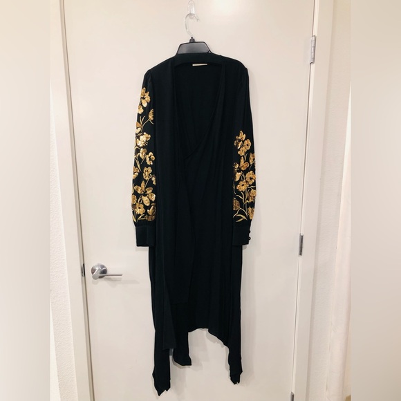 Tory Burch Embroidered Floral Wrap Dress - Black - Picture 5 of 8